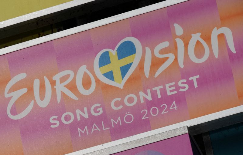&copy; Reuters. FOTO DE ARCHIVO. Un cartel en el centro de la ciudad anuncia el Festival de Eurovisión 2024 en Malmö, Suecia. 17 de abril de 2024. REUTERS/ Tom Little