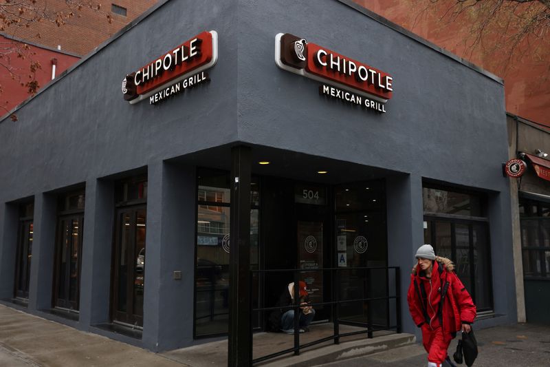 &copy; Reuters. FILE PHOTO: A person walks by a Chipotle outlet in Manhattan, New York City, U.S., February 7, 2022. REUTERS/Andrew Kelly/File Photo