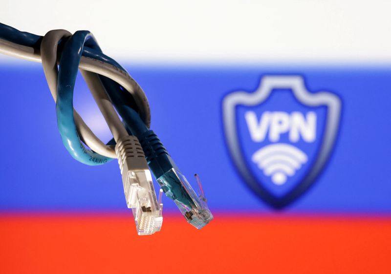 &copy; Reuters. A LAN cable is seen in front of VPN sign and Russian flag in this illustration taken, April 23, 2024. REUTERS/Dado Ruvic/Illustration