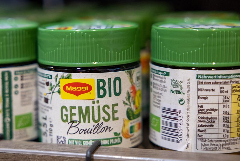 &copy; Reuters. FILE PHOTO: Jars of Maggi bio vegetable stock, part of food giant Nestle's portfolio, are seen in the company's headquarters in Vevey, Switzerland, February 21, 2024. REUTERS/Denis Balibouse/File Photo