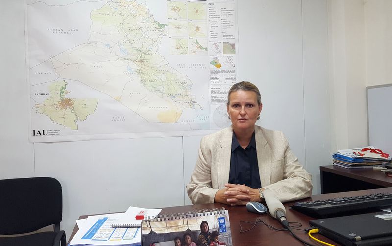 &copy; Reuters. FILE PHOTO: Lise Grande, the United Nations' Humanitarian Coordinator for Iraq, speaks during an interview with Reuters in Erbil, Iraq, July 5, 2017.  REUTERS/Stephen Kalin/File Photo