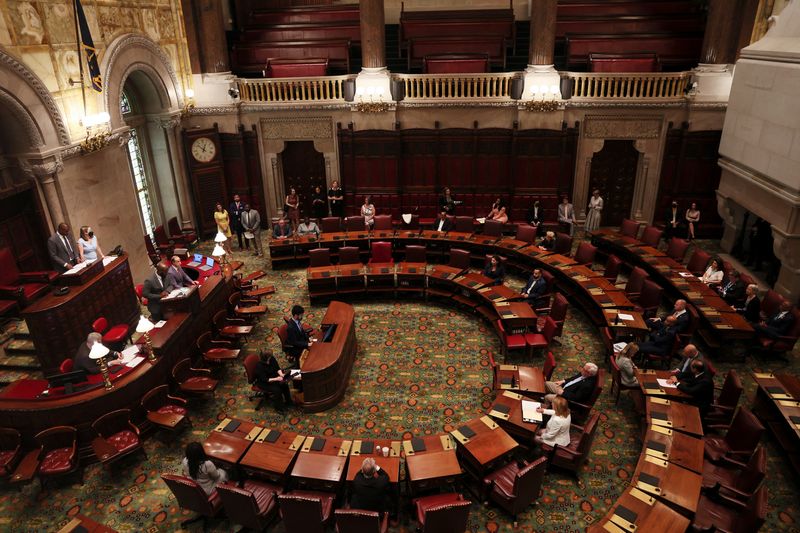 © Reuters. FILE PHOTO: New York Lieutenant Governor Antonio Delgado presides over the State Senate at the New York State Capitol in Albany, New York, U.S., June 30, 2022. REUTERS/Mike Segar/File Photo