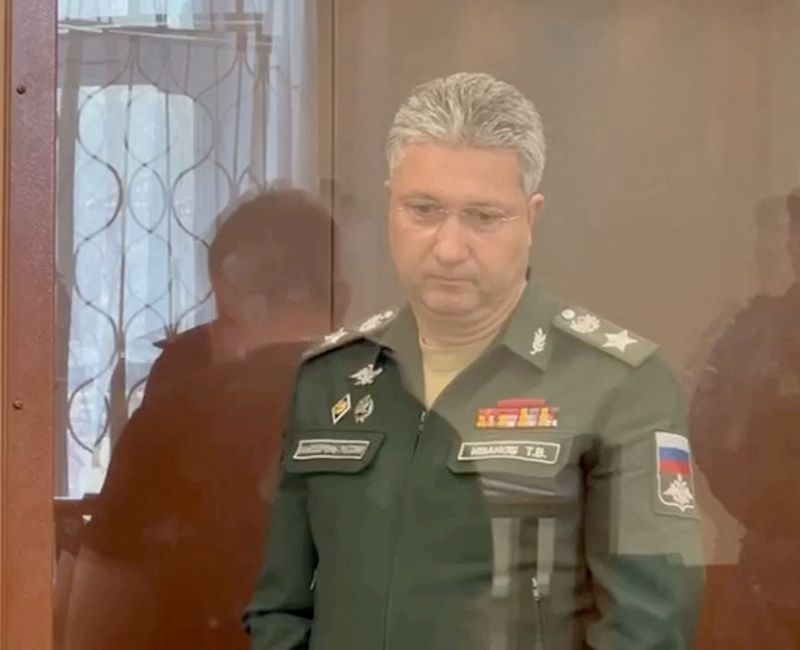 &copy; Reuters. FILE PHOTO: Russian Deputy Defence Minister Timur Ivanov detained on suspicion of taking major bribes attends a court hearing in Moscow, Russia, in this still image from video released April 24, 2024. Moscow City Court's Press Office/Handout via REUTERS/F