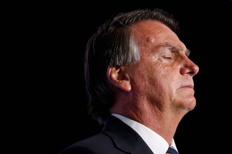 &copy; Reuters. FILE PHOTO: Former Brazilian President Jair Bolsonaro closes his eyes during "Power of The People" event hosted by Turning Point USA at Trump National Doral Miami Resort in Doral, Florida, U.S., February 3, 2023. REUTERS/Marco Bello/File Photo