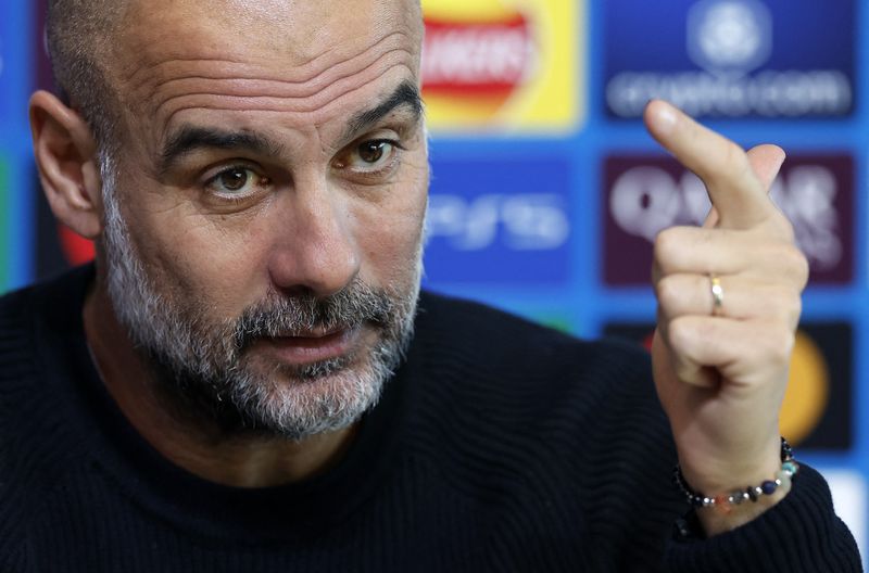 &copy; Reuters. Técnico do Manchester City, Pep Guardiola, durante entrevista coletivan25/11/2024 Action Images via Reuters/Jason Cairnduff