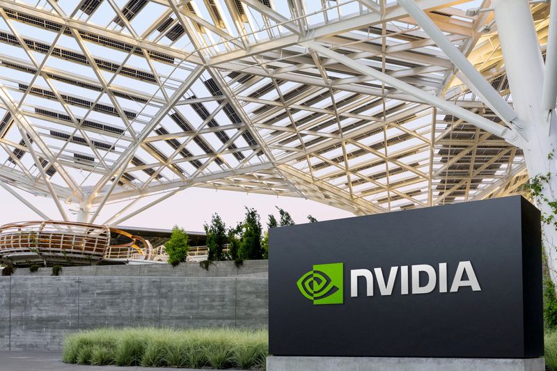 © Reuters. FILE PHOTO: The logo of NVIDIA as seen at its corporate headquarters in Santa Clara, California, in May of 2022. Courtesy NVIDIA/Handout via REUTERS/ File Photo