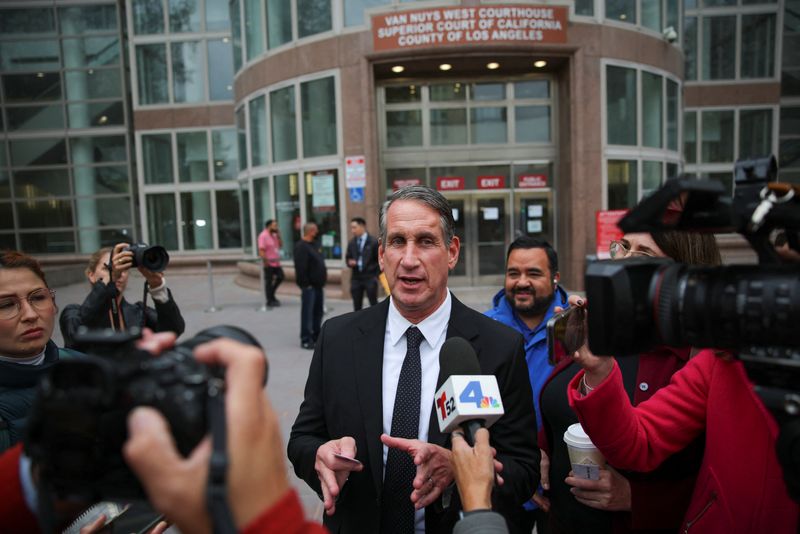 &copy; Reuters. Lawyer Bryan Freedman speaks to the media outside Van Nuys Courthouse West, following a hearing in the case of Erik and Lyle Menendez on whether to reconsider the first-degree conviction of the Menendez brothers in Los Angeles, California, U.S., November 