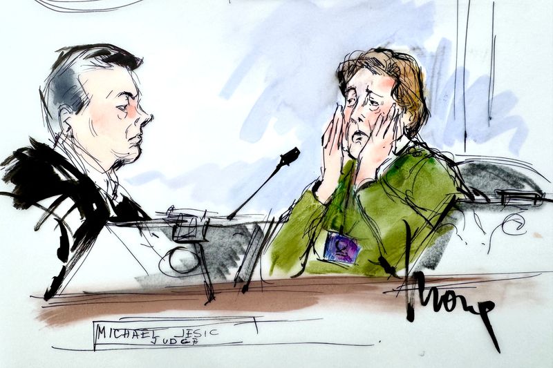 © Reuters. Teresita Baralt, the older sister of victim Jose Menendez, speaks before Superior Court Judge Michael Jesic during a hearing over the possible release of Lyle and Erik Menendez after 35 years in prison for the shotgun murder of their parents, in a courtroom sketch in Los Angeles, California, U.S. November 25, 2024.  REUTERS/Mona Edwards 