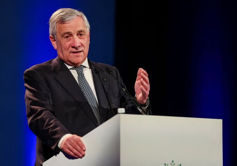 &copy; Reuters. Il ministro degli Esteri Antonio Tajani gesticola mentre tiene una conferenza stampa durante il secondo giorno della riunione dei ministri degli Esteri del G7 a Fiuggi, Italia, 26 novembre 2024. REUTERS/Claudia Greco