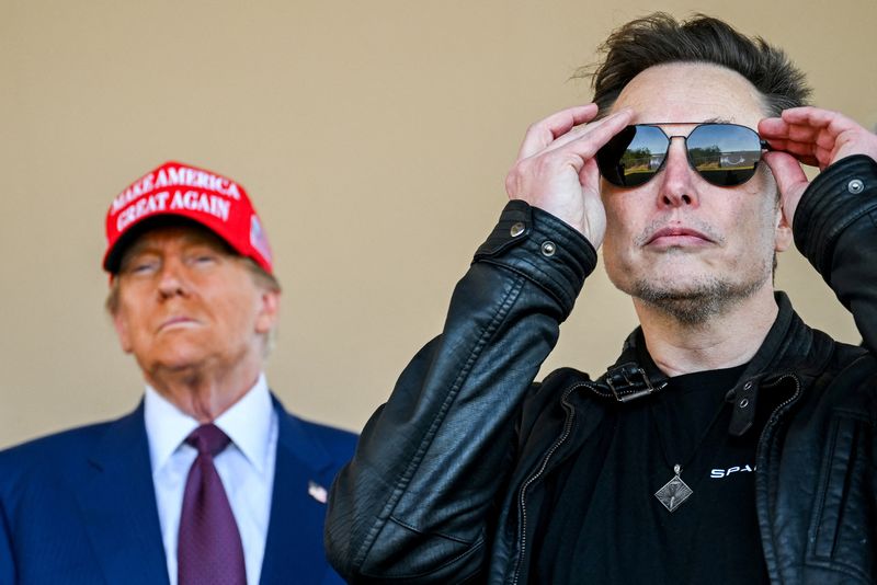 &copy; Reuters. FILE PHOTO: U.S. President-elect Donald Trump and Elon Musk watch the launch of the sixth test flight of the SpaceX Starship rocket in Brownsville, Texas, U.S., November 19, 2024. Brandon Bell/Pool via REUTERS/File Photo