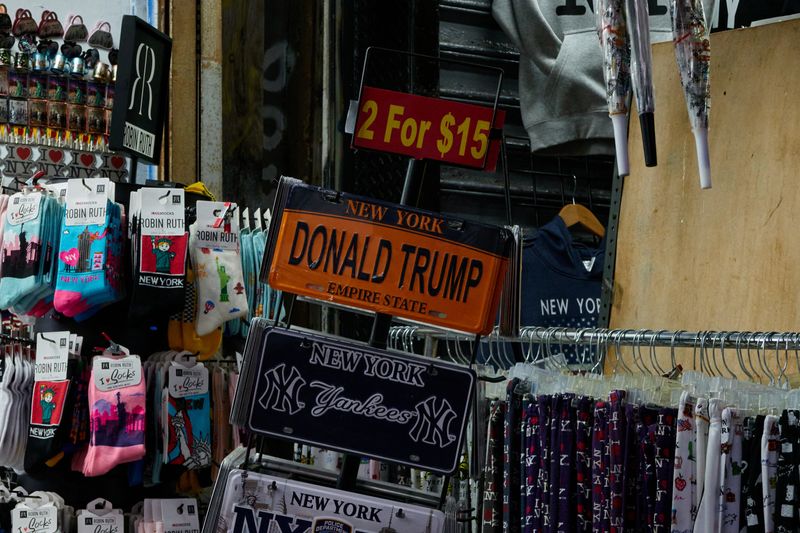 &copy; Reuters. A "Donald Trump" imitation New York state license plate is displayed for sale at a souvenir shop in the Chinatown neighborhood of New York City, U.S., November 22, 2024. REUTERS/Bing Guan