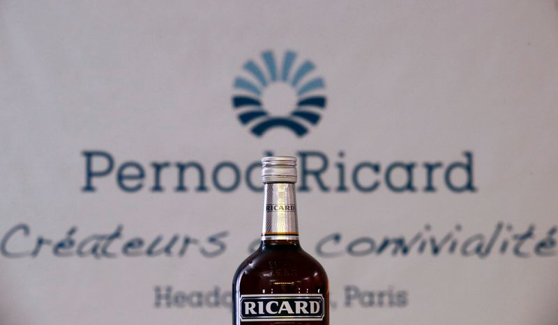 © Reuters. FILE PHOTO: A logo is seen on a bottle of the Ricard aniseed-flavoured beverage displayed during French drinks maker Pernod Ricard news conference to announce the company annual results in Paris, France, August 29, 2018.   REUTERS/Christian Hartmann/File Photo