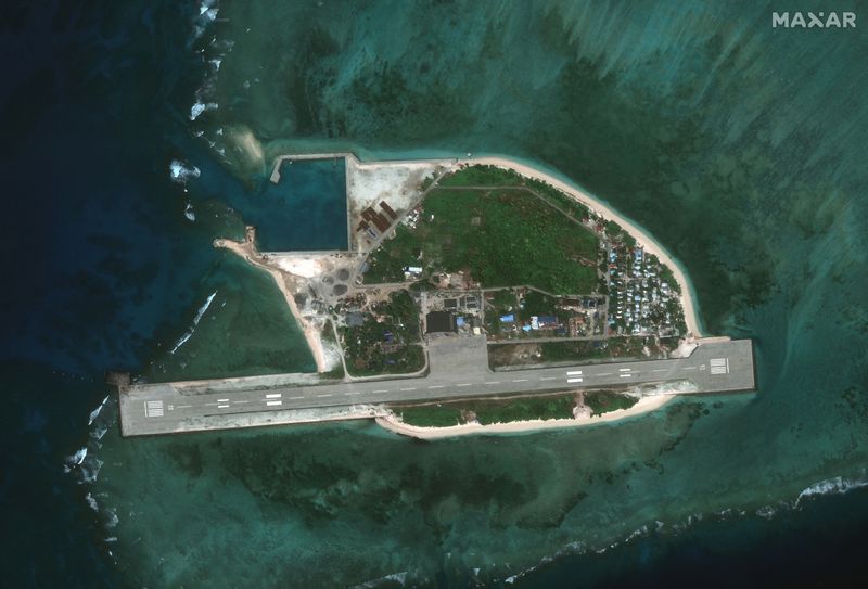 &copy; Reuters. A satellite image appears to show an overview of Thitu Island in the South China Sea, November 25, 2024. Maxar Technologies/Handout via REUTERS