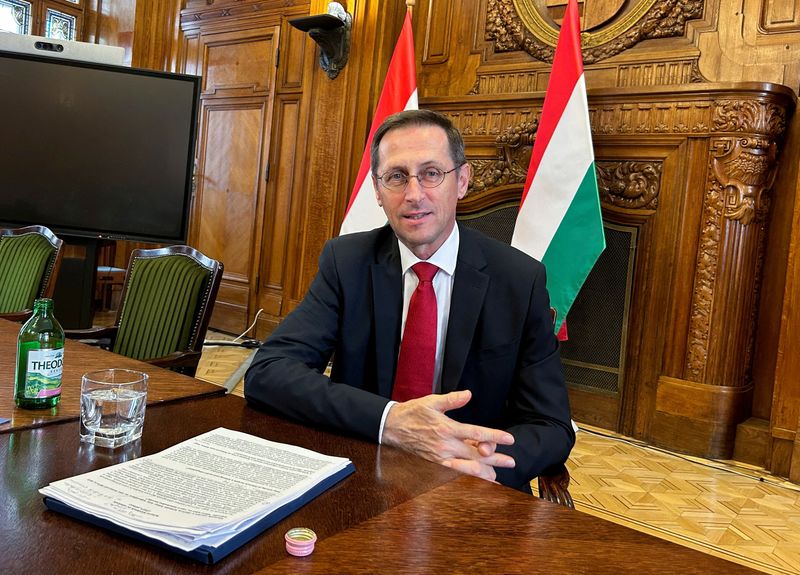 &copy; Reuters. FILE PHOTO: Hungarian Finance Minister Mihaly Varga speaks during an interview with Reuters in Budapest, Hungary July 19, 2023. REUTERS/Krisztina Than/File Photo