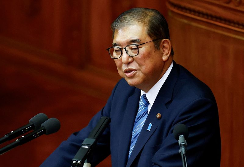 &copy; Reuters. Japan's Prime Minister Shigeru Ishiba delivers his policy speech at the lower house of the parliament in Tokyo, Japan, November 29, 2024.  REUTERS/Issei Kato