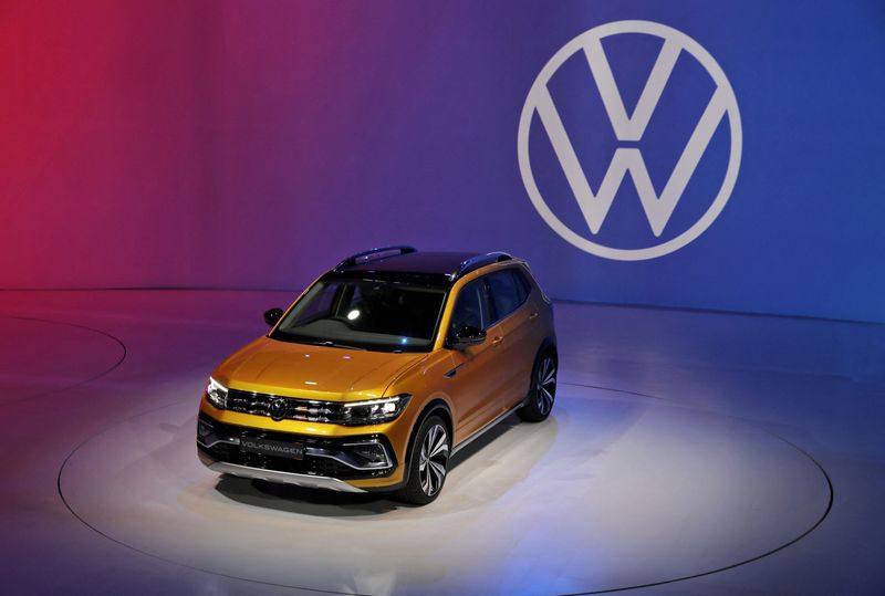 &copy; Reuters. FILE PHOTO: Volkswagen Taigun compact SUV car is on display after it was unvield at an event in New Delhi, India, February 3, 2020. Picture taken February 3, 2020. REUTERS/Anushree Fadnavis/File Photo