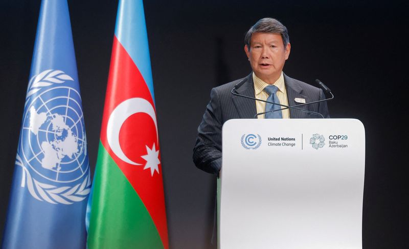 © Reuters. Hashim Sumitro Djojohadikusumo, Special Envoy to the President of Indonesia, delivers a statement during the United Nations climate change conference COP29, in Baku, Azerbaijan November 12, 2024. REUTERS/Maxim Shemetov/File Photo