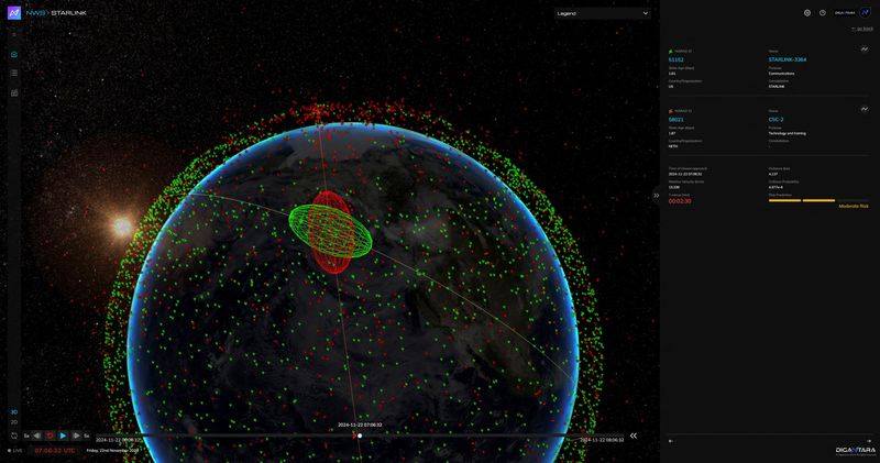 © Reuters. Active and defunct satellites in low Earth Orbit. Digantara Handout/via REUTERS