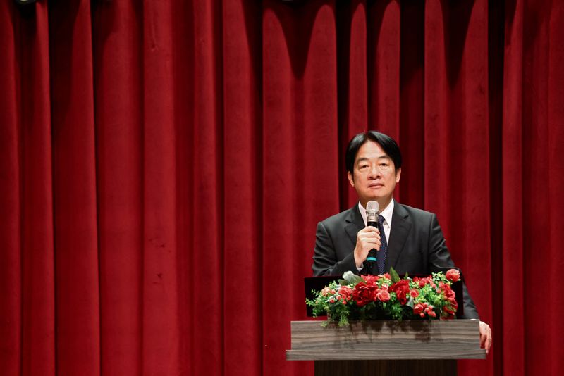 &copy; Reuters. Taiwan President Lai Ching-te speaks at an event marking the 75th anniversary of the Battle of Guningtou, on Kinmen island, Taiwan October 25, 2024. REUTERS/Annabelle Chih/File Photo