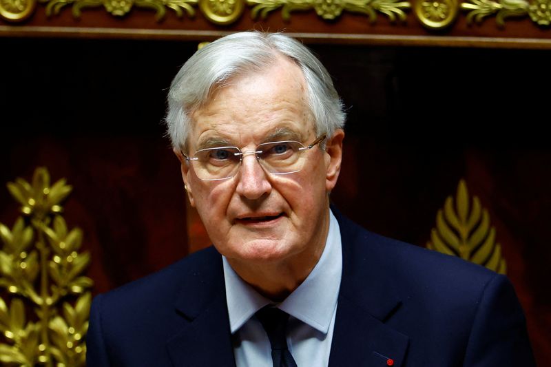 &copy; Reuters. Primeiro-ministro da França, Michel Barnier, discursa durante sessão de debates no Parlamento, em Parisn02/12/2024 REUTERS/Sarah Meyssonnier