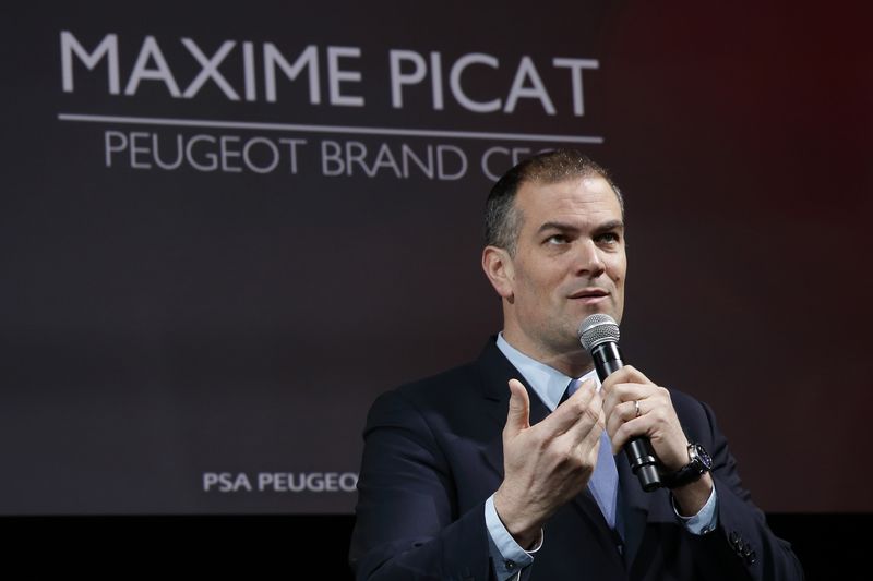 &copy; Reuters. FILE PHOTO: Maxime Picat, Peugeot Brand CEO, speaks during a presentation at Peugeot Citroen PSA Sevelnord carmaker factory in Hordain, northern France, March 30, 2016. REUTERS/Pascal Rossignol/File Photo