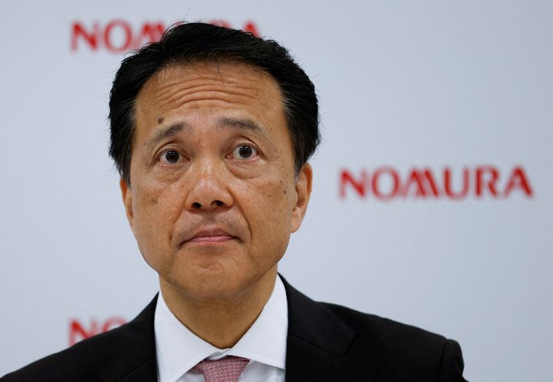 © Reuters. FILE PHOTO: Nomura Holdings Inc. Chief Executive Kentaro Okuda attends a news conference in Tokyo, Japan May 17, 2022.  REUTERS/Issei Kato/File Photo