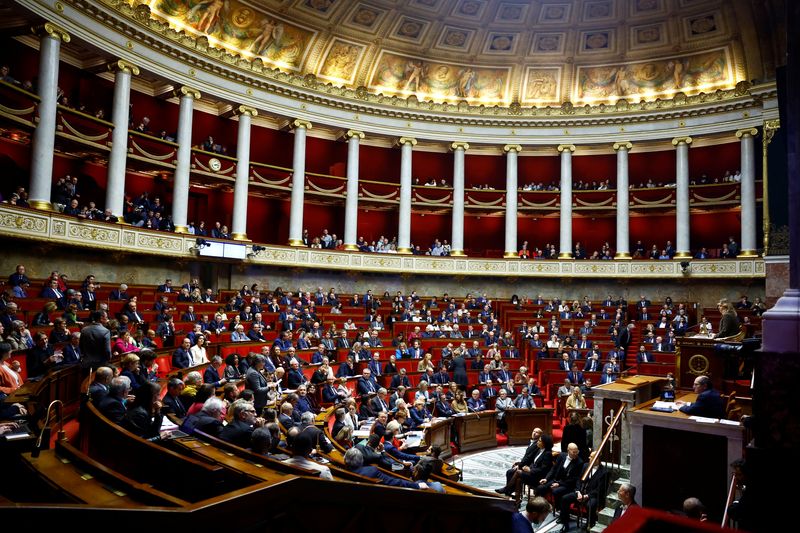 © Reuters. A general view shows the hemicycle during the questions to the government session at the National Assembly in Paris, France, December 3, 2024. REUTERS/Sarah Meyssonnier