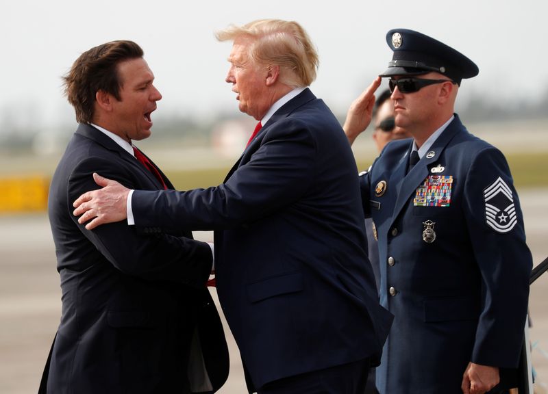 &copy; Reuters. U.S. President Donald Trump greets Florida Governor Ron DeSantis as he arrives at Tyndall Air Force Base near Panama City, Florida, U.S., May 8, 2019.  REUTERS/Kevin Lamarque/File Photo