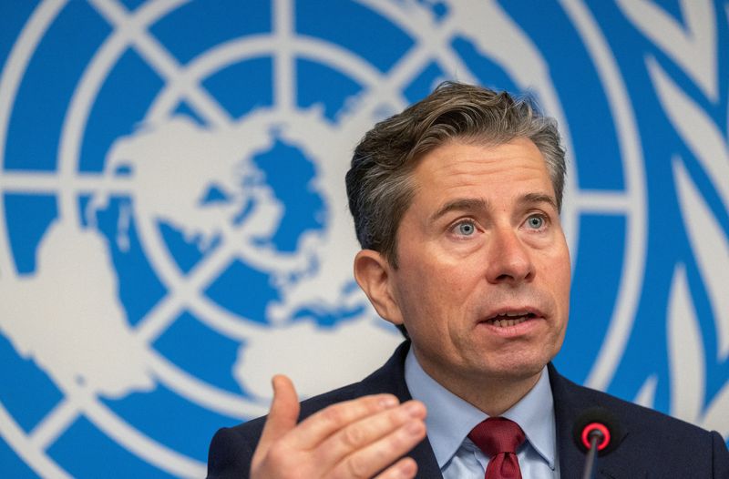 © Reuters. Tom Fletcher, United Nations Under-Secretary-General for Humanitarian Affairs and Emergency Relief Coordinator (OCHA) attends a press conference in Geneva, Switzerland, December 3, 2024. REUTERS/Denis Balibouse