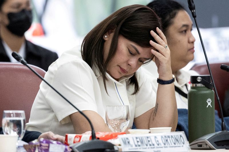 &copy; Reuters. FILE PHOTO: Philippine Vice-President Sara Duterte attends a legislative inquiry into her office's use of public funds at the House of Representatives, in Quezon City, Philippines, November 25, 2024. REUTERS/Eloisa Lopez/File Photo