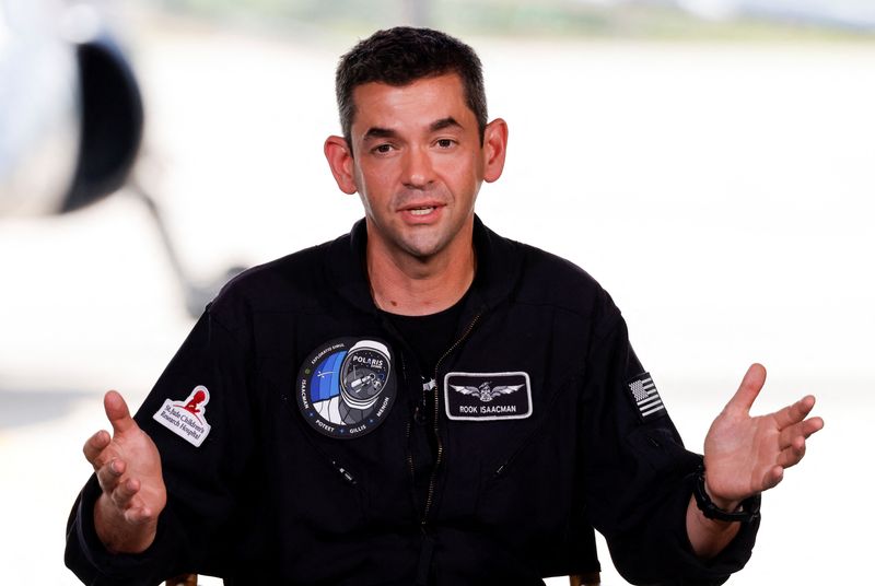 &copy; Reuters. FILE PHOTO: Commander Jared Isaacman of Polaris Dawn, a private human spaceflight mission, speaks at a press conference at the Kennedy Space Center in Cape Canaveral, Florida, U.S. August 19, 2024. REUTERS/Joe Skipper/File Photo