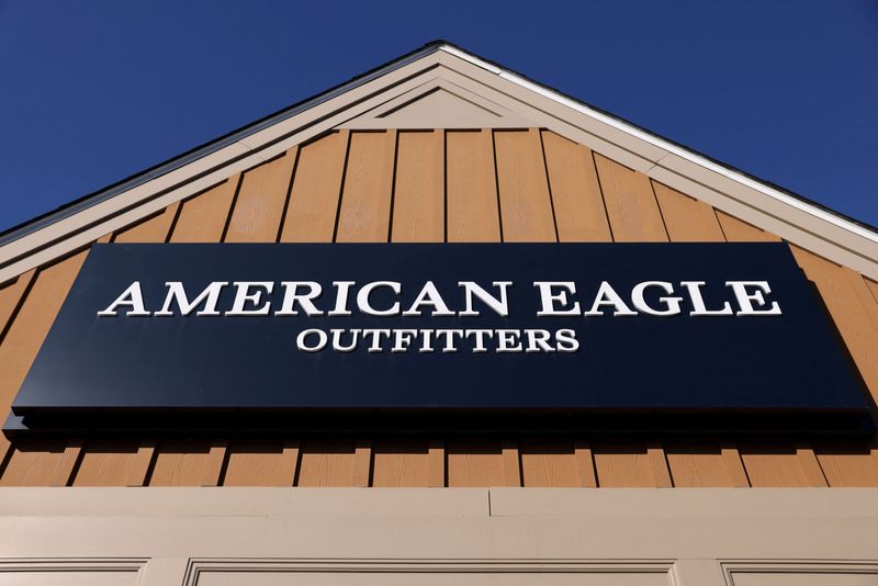 &copy; Reuters. FILE PHOTO: American Eagle signage is seen at their store at the Woodbury Common Premium Outlets in Central Valley, New York, U.S., February 15, 2022. REUTERS/Andrew Kelly/File Photo