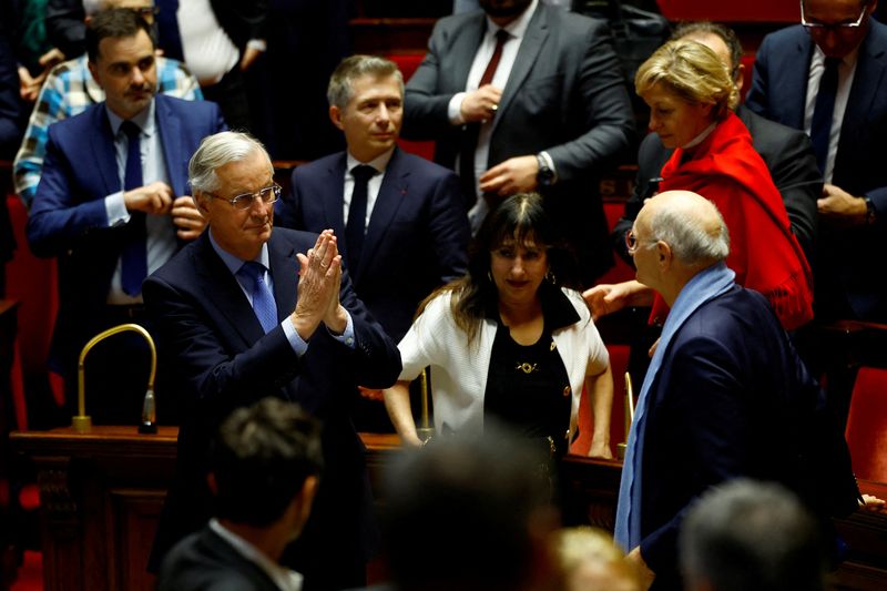 &copy; Reuters. French Prime Minister Michel Barnier reacts after the result of the vote on the first motion of no-confidence against the French government, tabled by the alliance of left-wing parties the "Nouveau Front Populaire" (New Popular Front - NFP), after the use