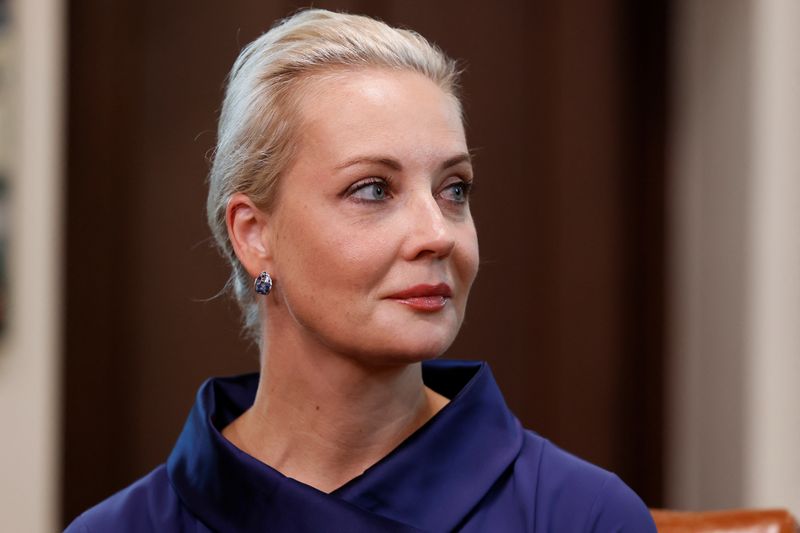 &copy; Reuters. FILE PHOTO: Yulia Navalnaya, Chairwoman of the Advisory Board of the Anti-Corruption Foundation and widow of late Russian opposition leader Alexei Navalny, meets with Canada's Prime Minister Justin Trudeau on Parliament Hill in Ottawa, Ontario, Canada Sep