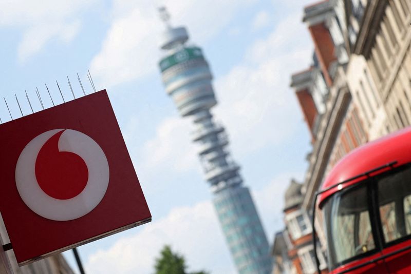 &copy; Reuters. FILE PHOTO: Branding is displayed for Vodafone at one of its stores in London, Britain, June 14, 2023. REUTERS/Toby Melville/File Photo