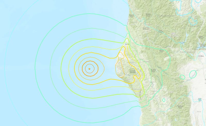 © Reuters. Localização de terremoto de magnitude 7,0 na Caifórnia, via USGS