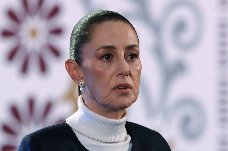 &copy; Reuters. FILE PHOTO: Mexico's President Claudia Sheinbaum speaks during a press conference to present her security plan for confronting Mexico's dire security situation, at the National Palace, in Mexico City, Mexico October 8, 2024. REUTERS/Henry Romero/File Phot