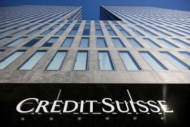 &copy; Reuters. FILE PHOTO: The logo of Credit Suisse is pictured on a building near the Hallenstadion in Zurich, Switzerland, April 4, 2023. REUTERS/Pierre Albouy/File Photo