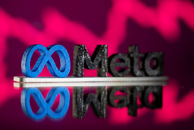 &copy; Reuters. FILE PHOTO: A 3D printed Facebook's new rebrand logo Meta is seen in front of displayed stock graph in this illustration taken on November 2, 2021. REUTERS/Dado Ruvic/Illustration/File Photo