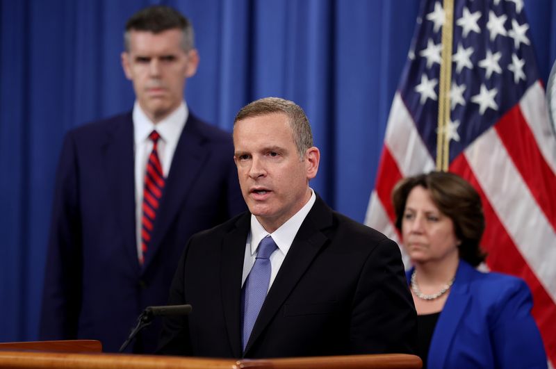 © Reuters. FILE PHOTO: FBI Deputy Director Paul Abbate speaks at the Justice Department in Washington, U.S., June 7, 2021. REUTERS/Jonathan Ernst/Pool/File Photo