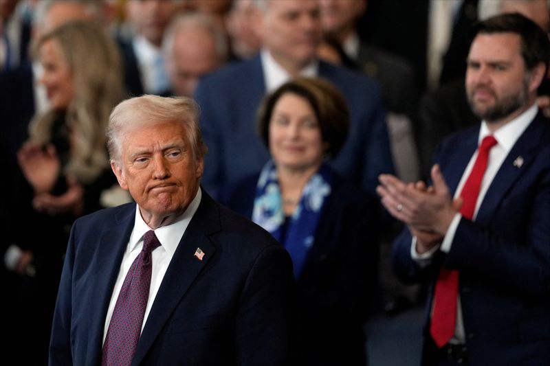 © Reuters. Cerimônia de posse para segundo mandato presidencial de Donald Trump
20/01/2025
Julia Demaree Nikhinson/Pool via REUTERS