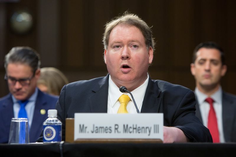 © Reuters. FILE PHOTO: Witness James R. McHenry III, Director Executive Office For Immigration Review at the Department of Justice, speaks during a Senate Judiciary Committee hearing entitled 