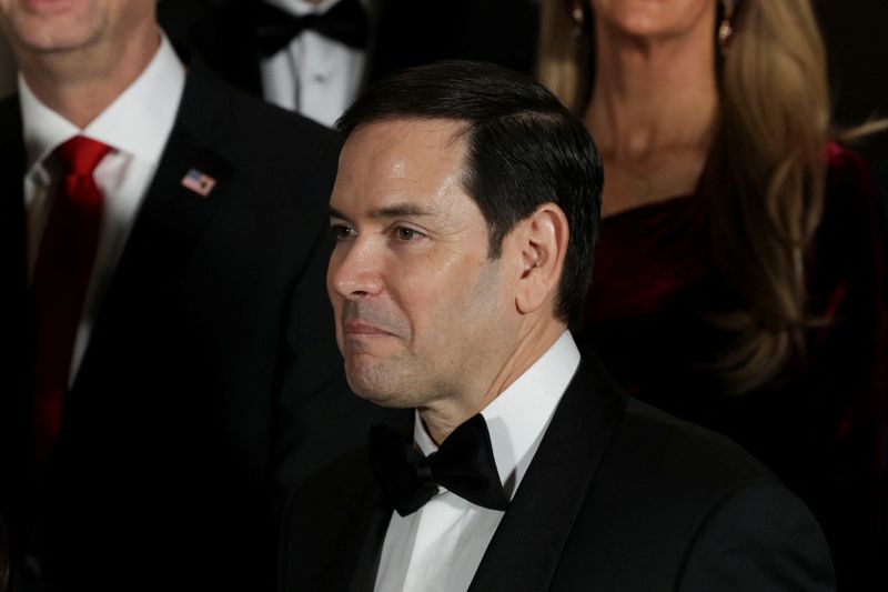 &copy; Reuters. FILE PHOTO: U.S. President-elect Donald Trump's nominee to be U.S. Secretary of State Marco Rubio attends the vice president’s dinner ahead of the inauguration of Trump, in Washington, U.S., January 18, 2025. REUTERS/Kevin Mohatt/File Photo