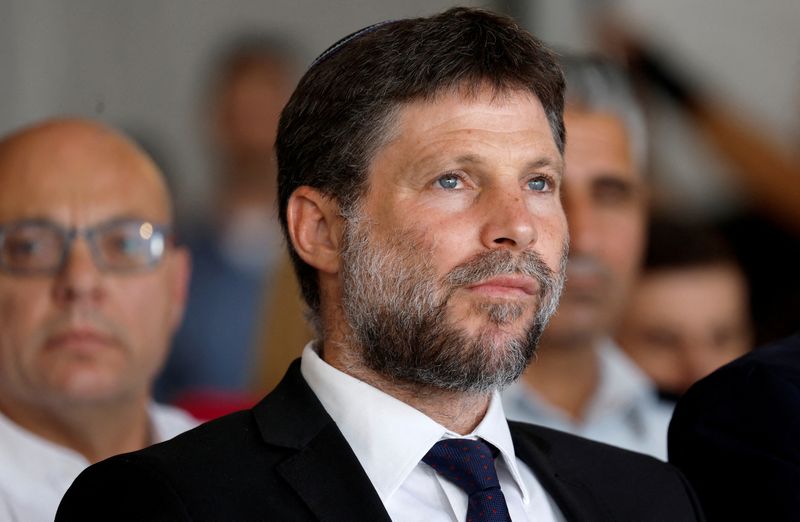 &copy; Reuters. FILE PHOTO: Israeli Finance Minister Bezalel Smotrich attends an inauguration event for Israel's new light rail line for the Tel Aviv metropolitan area, in Petah Tikva, Israel, August 17, 2023. REUTERS/Amir Cohen/File Photo