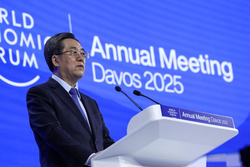 &copy; Reuters. China's Vice-Premier Ding Xuexiang delivers a Special Address during the 55th annual World Economic Forum (WEF) meeting in Davos, Switzerland, January 21, 2025. REUTERS/Yves Herman