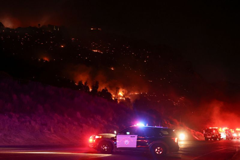 &copy; Reuters. A vehicle stands at the site of a wildfire, named the Lilac Fire, in the Bonsall area of San Diego County, California, U.S.,  January 21, 2025.  REUTERS/Mike Blake