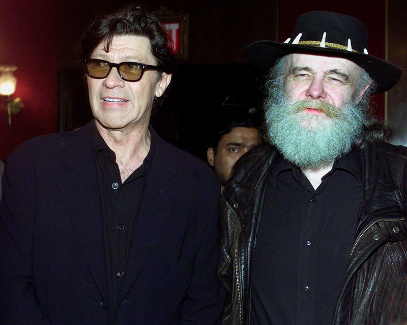 &copy; Reuters. FILE PHOTO: Robbie Robertson (L) and Garth Hudson (R) arrive at the New York premiere for the film "The Last Waltz" April 10, 2002. REUTERS/Jeff Christensen/File Photo