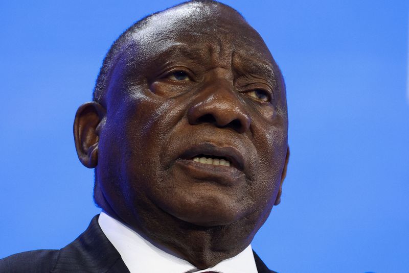 &copy; Reuters. South African President Cyril Ramaphosa looks on during the 55th annual World Economic Forum (WEF) meeting in Davos, Switzerland, January 21, 2025. REUTERS/Yves Herman