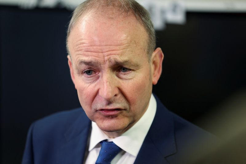 &copy; Reuters. FILE PHOTO: Ireland's Tanaiste (Deputy Prime Minister) and leader of Fianna Fail, Micheal Martin speaks to the media after voting at a polling station in St. Anthony's Boys National school, during Ireland's general election, in Cork, Ireland, November 29,