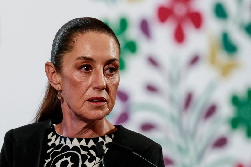 © Reuters. FILE PHOTO: Mexico's President Claudia Sheinbaum looks on at the National Palace, in Mexico City, Mexico January 21, 2025. REUTERS/Henry Romero/File Photo